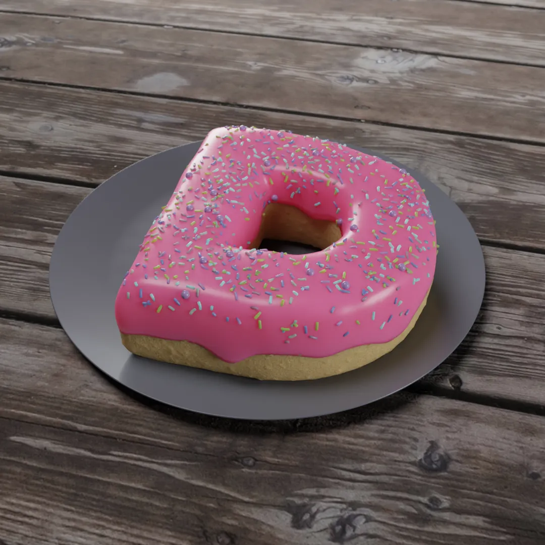 A 3D CGI image of the letter D made out of a donut
