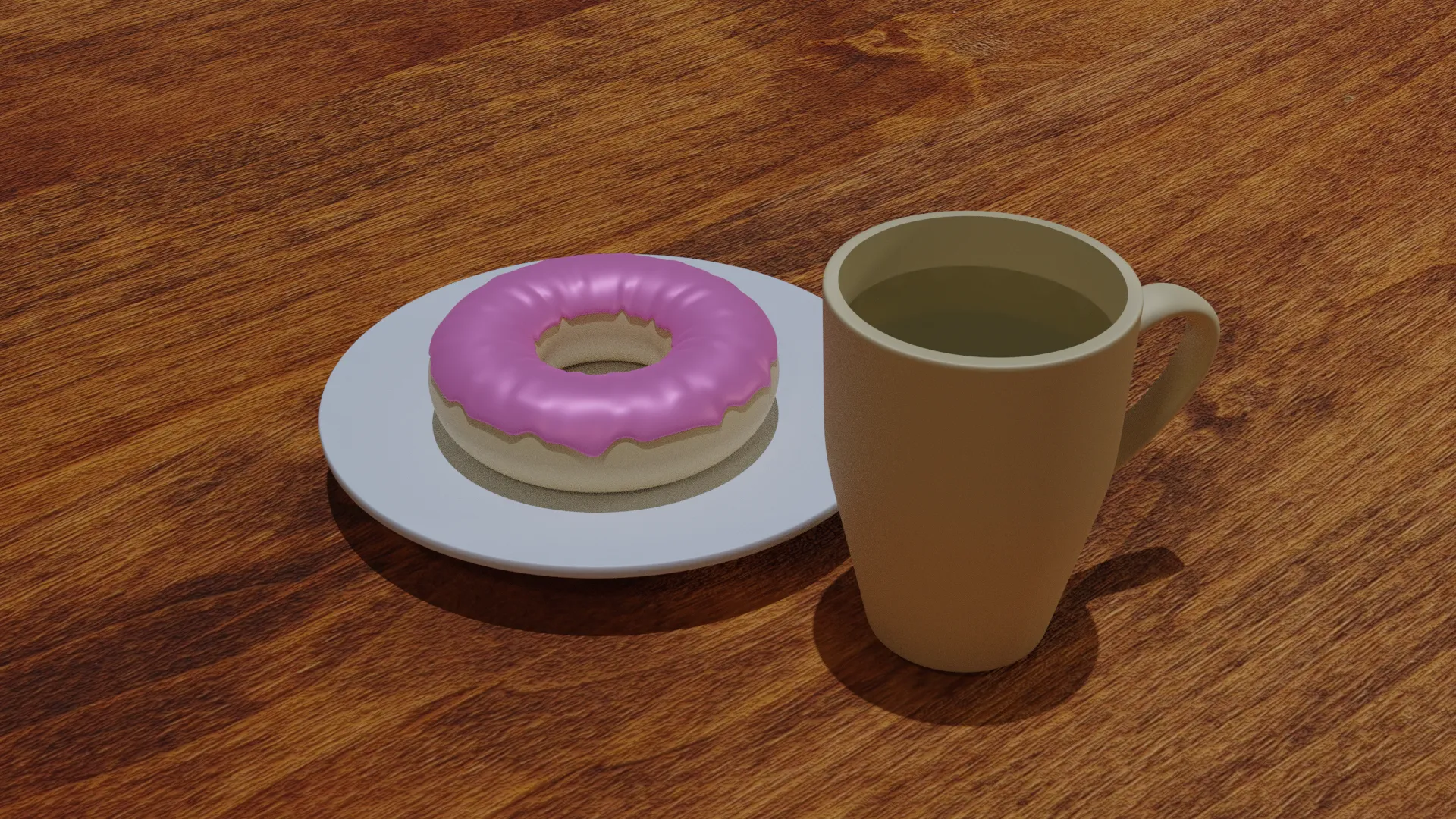 The same situation but the lighting is a bit better and there is now liquid in the mug, though I wouldn't want to drink it. The table is now wood.