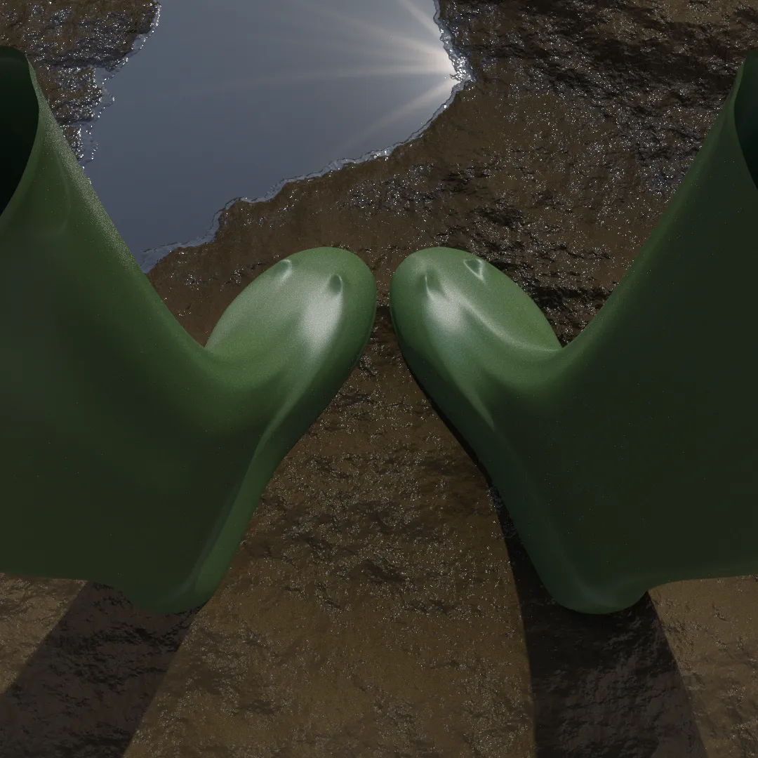 The same but now there is a single big puddle. The mud is more detailed, less blobby.