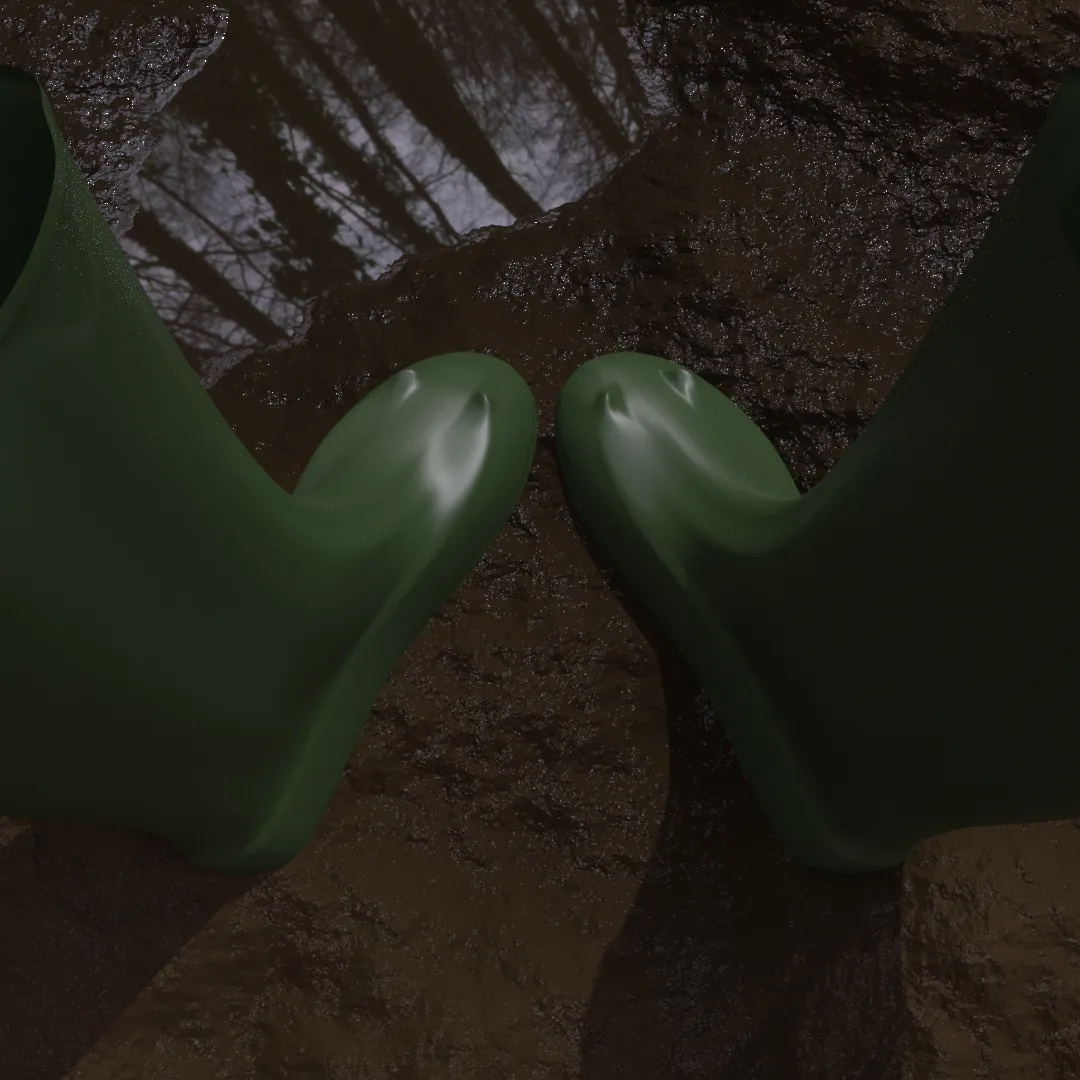 There is now trees in the reflection. The mud is darker.